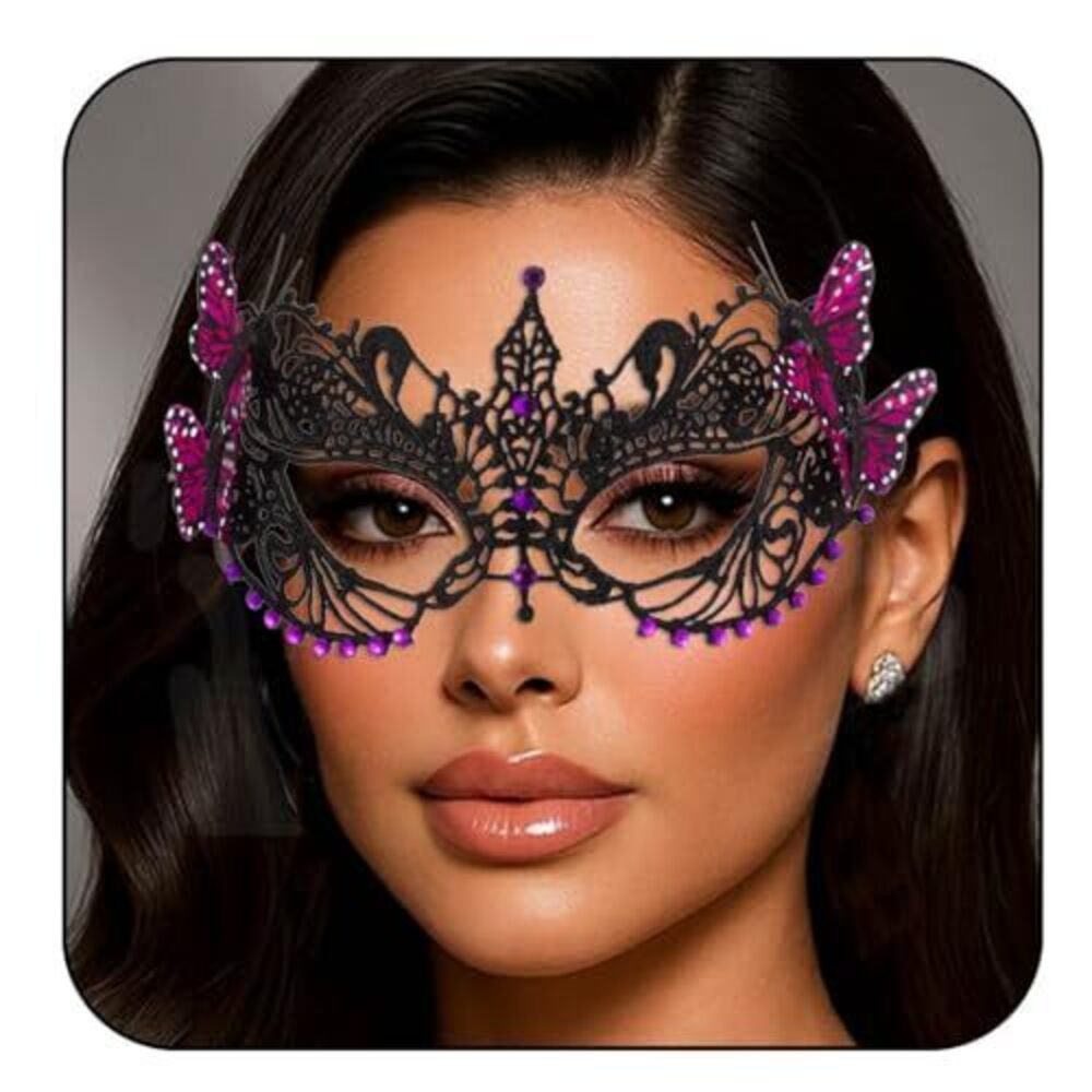 4245 Masquerade Mask Shiny Beads Butterfly Lace Mask Venetian Ball Party